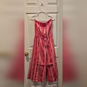 Size L ~ Elan Caro strapless tie-waist wide-leg culotte jumpsuit in a pink